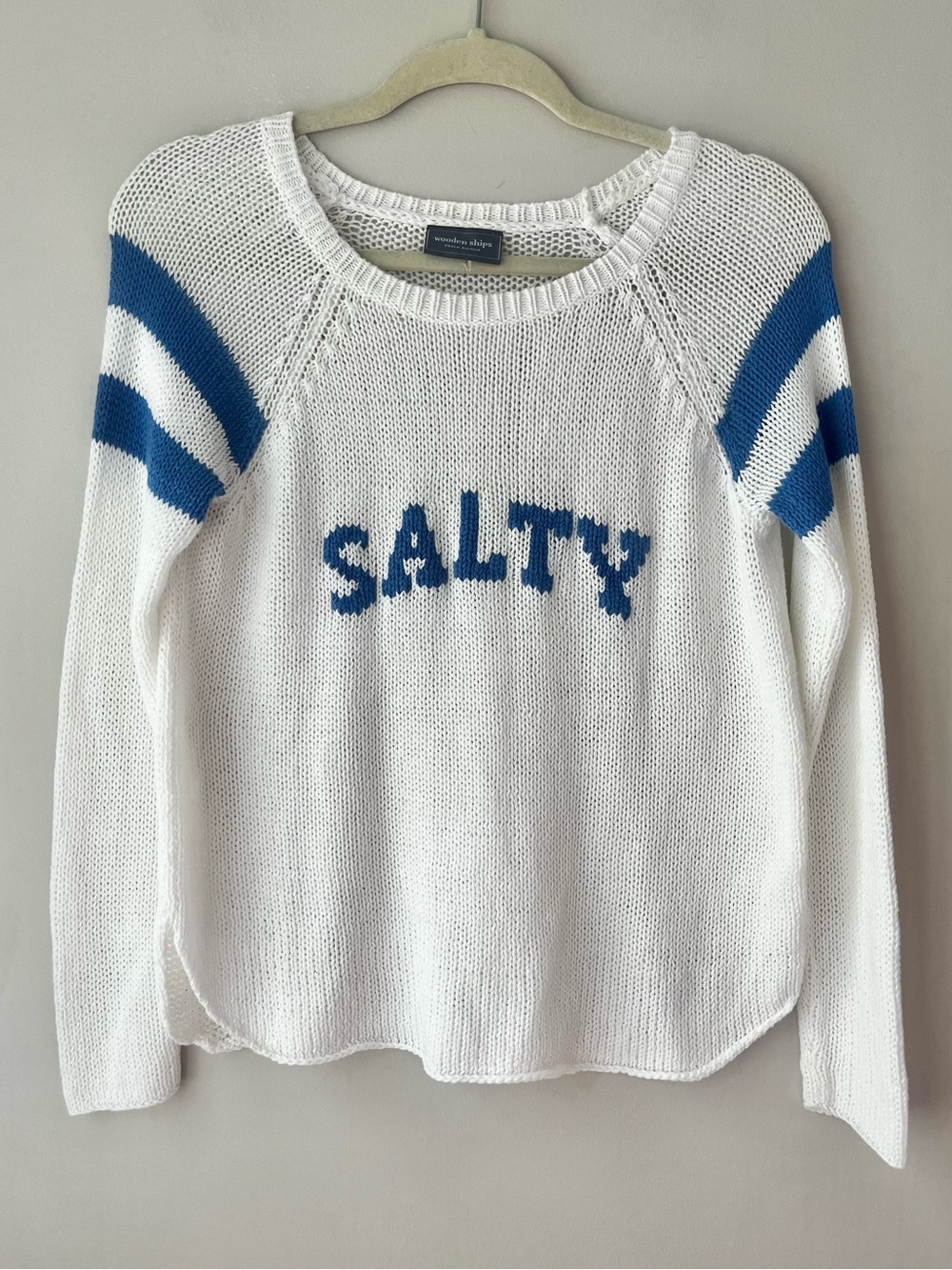 Wooden Ships Blue and White Salty Raglan Sweater Open Weave X/S - Picture 2 of 6
